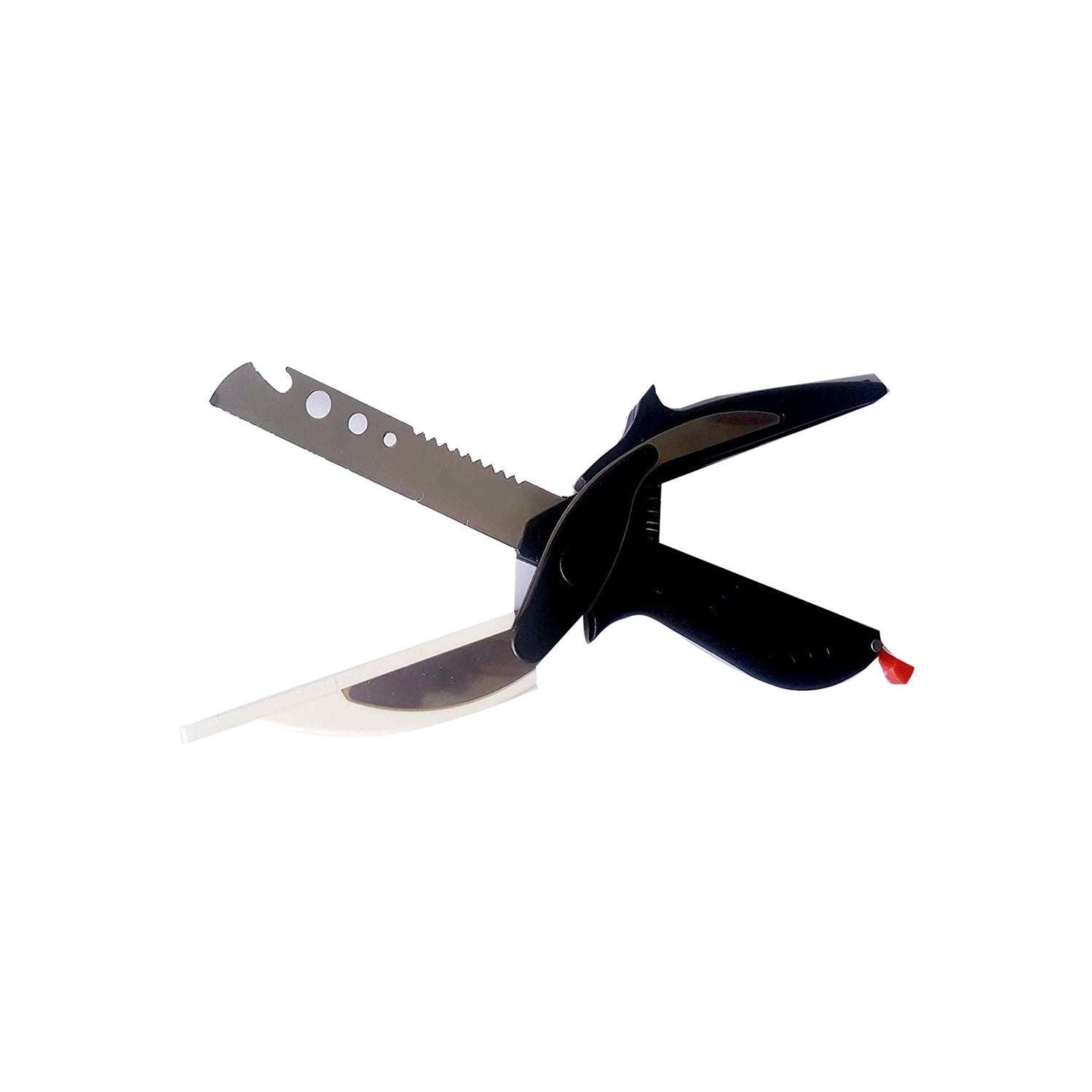 A person using the clever cutter to slice vegetables directly into a bowl.