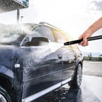 Car Washer Spray Gun displayed with included hose and tap connectors for quick setup.