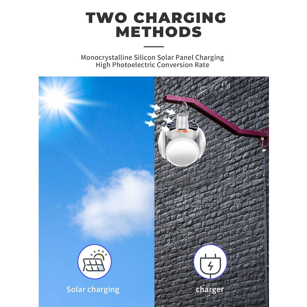 Fully unfolded Solar Camping Light, maximizing solar panel exposure.