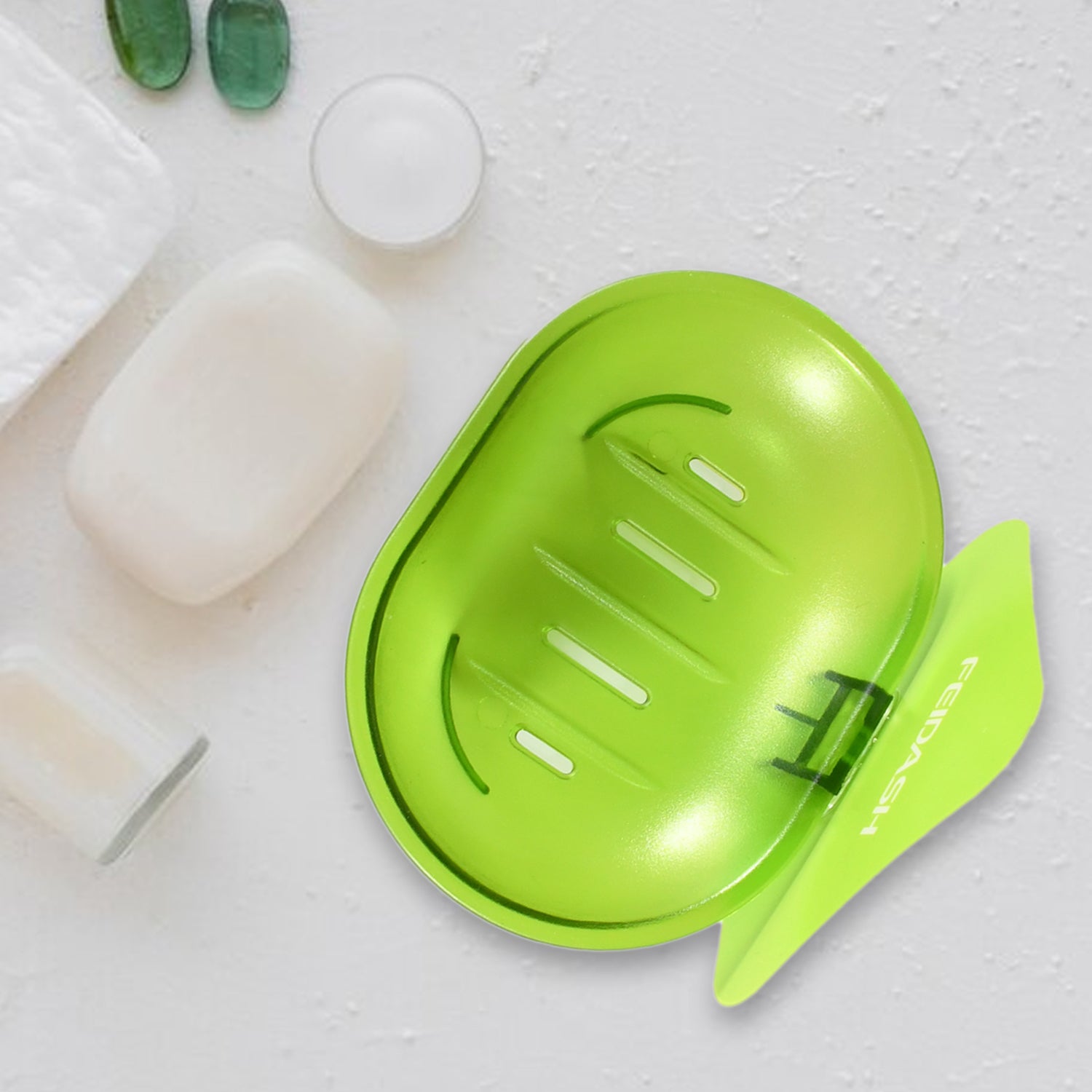 The retail packaging for the wall-mounted plastic soap dish holder.