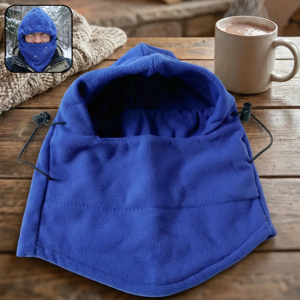 Winter neck protection hood in fleece fabric with adjustable drawstring