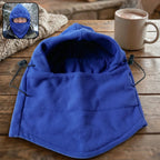 Winter neck protection hood in fleece fabric with adjustable drawstring