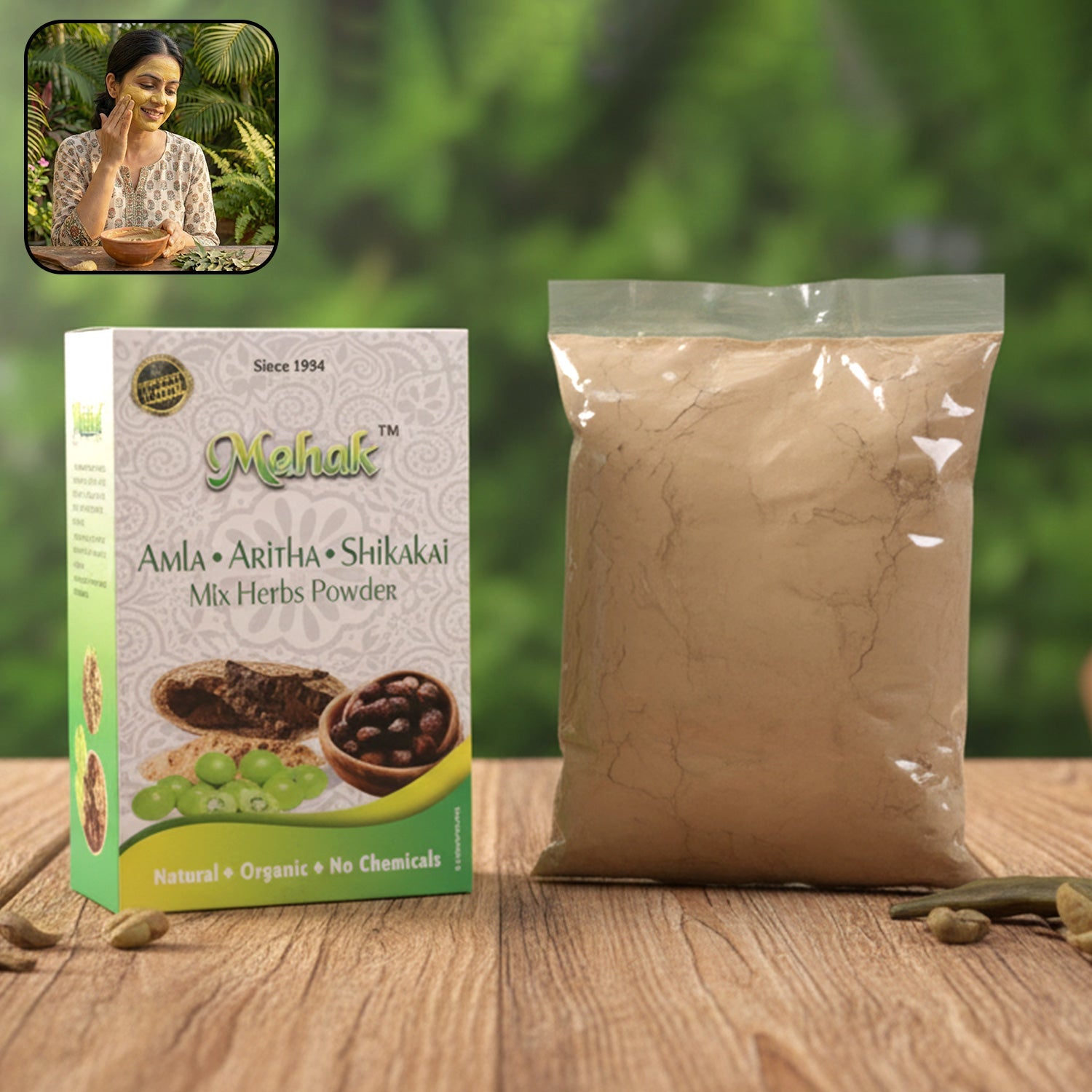 Close-up of hair wash powder made with mixed herbs for natural care