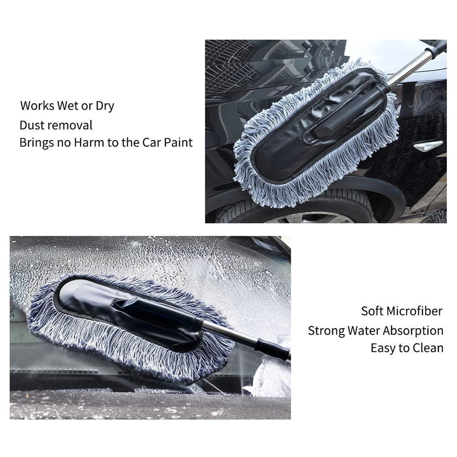 Angled product photo of the retractable car duster for vehicle care.