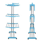 Side view of the foldable cloth drying stand, showcasing its compact design.