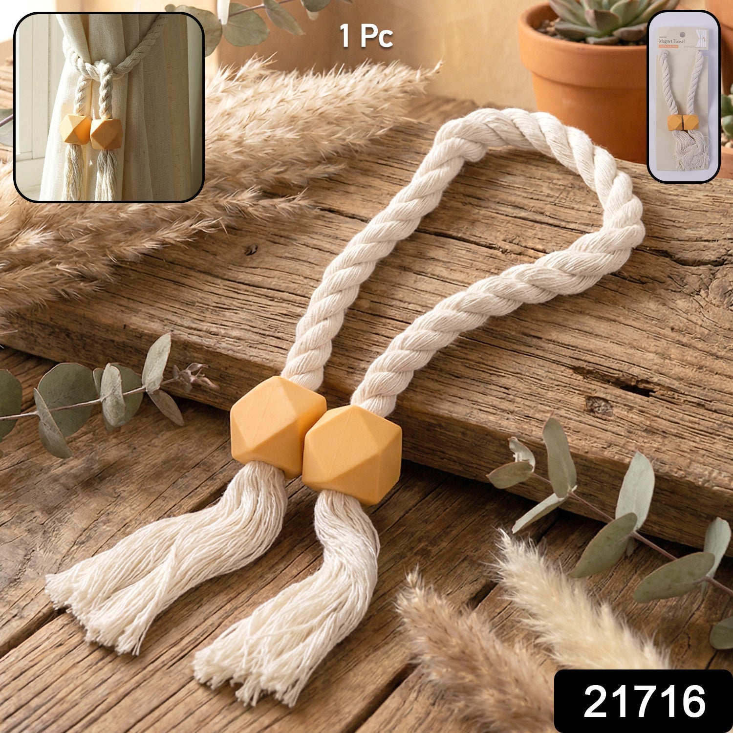 Close-up of the strong magnetic closure of the curtain tieback.