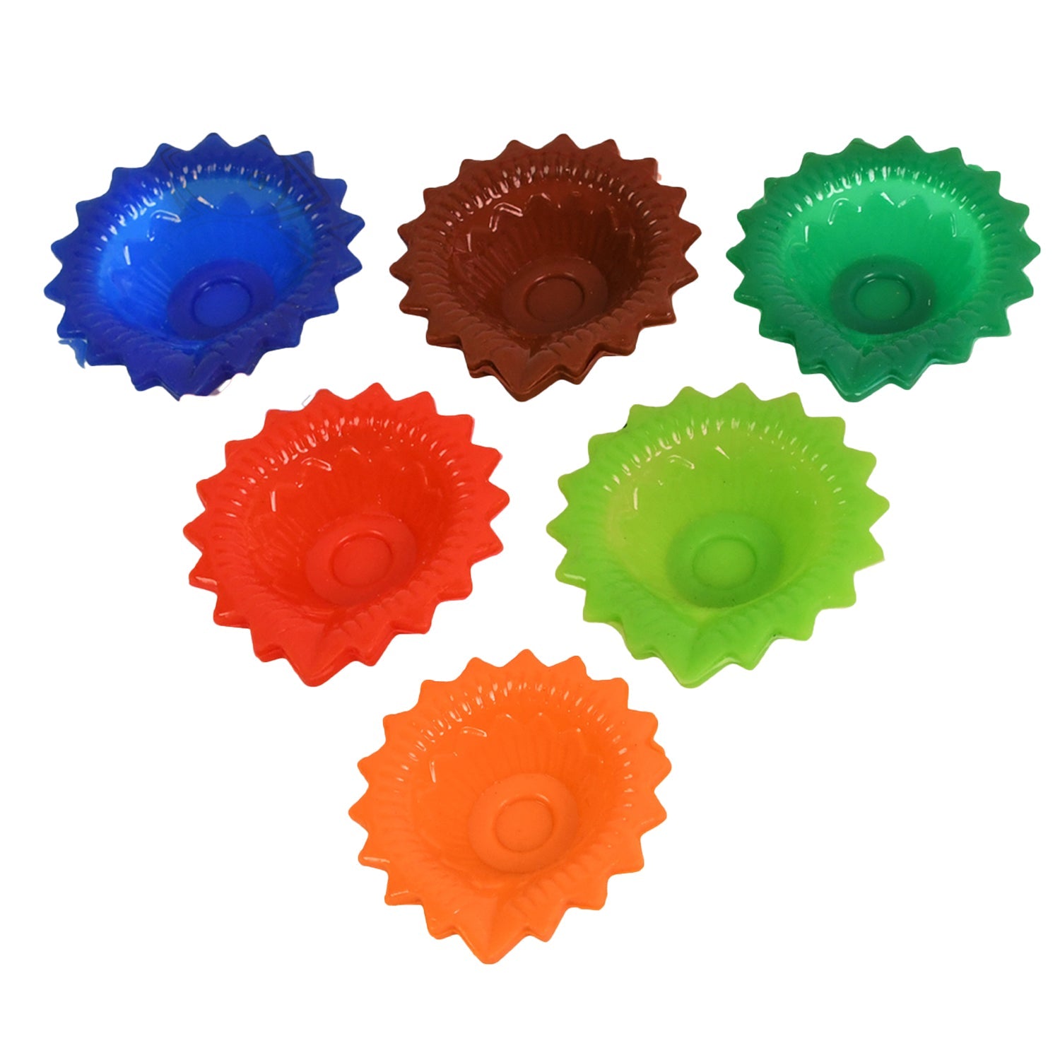 Colourful silicone diyas beautifully arranged for a festive Diwali celebration.