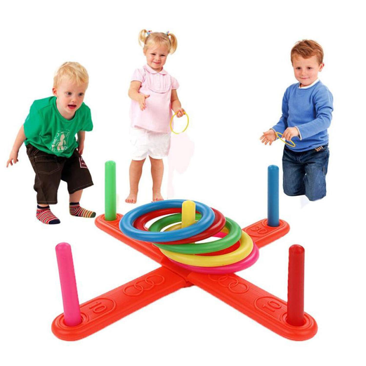 Two kids excitedly competing in a Ring Toss Game.