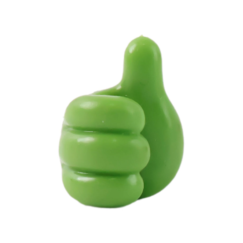 Side profile of the green silicone hand-shaped cable clip holder