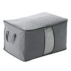 Quilted storage bag folded flat for compact storage when not in use.