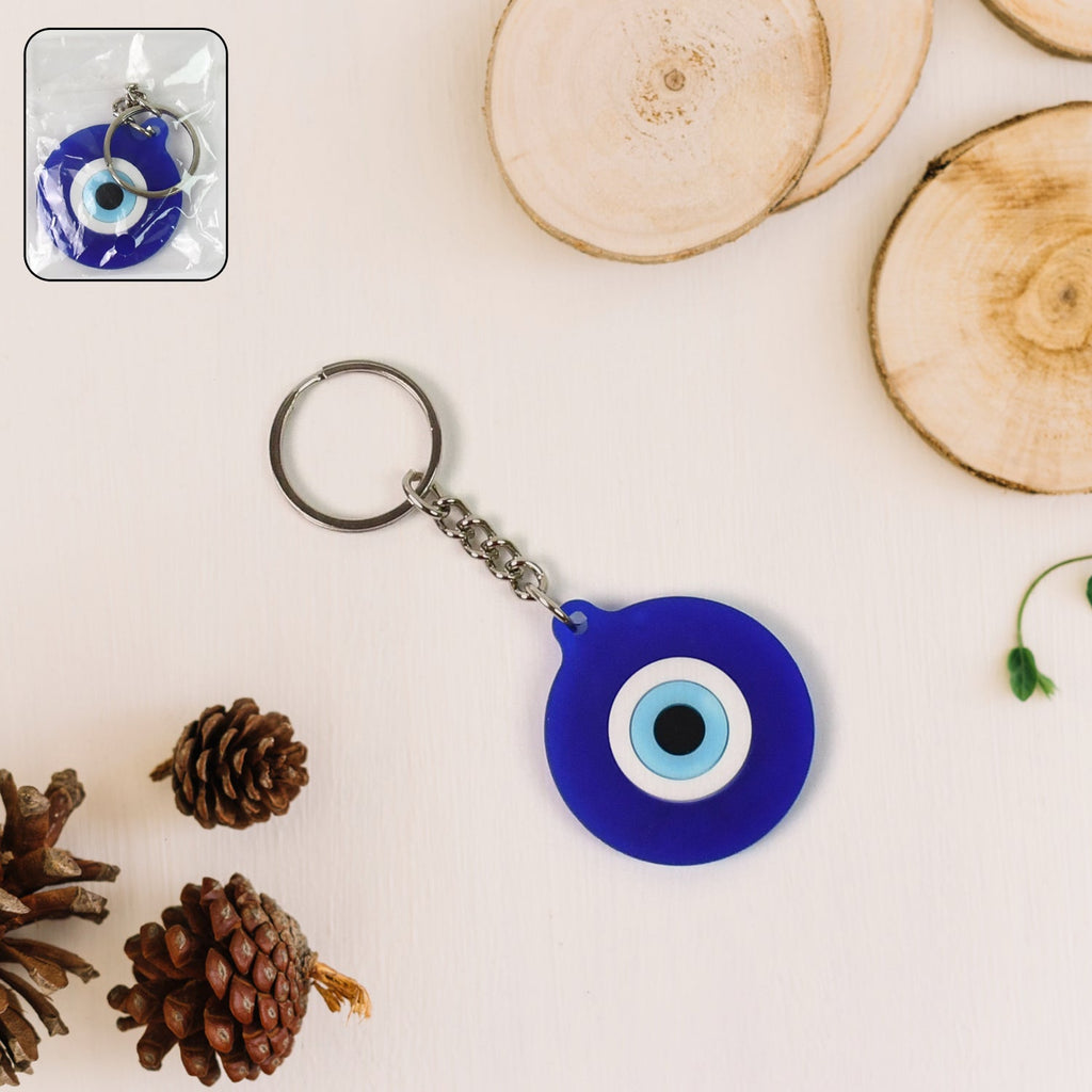 Blue evil eye silicone keychain with metal key ring by RaceVault