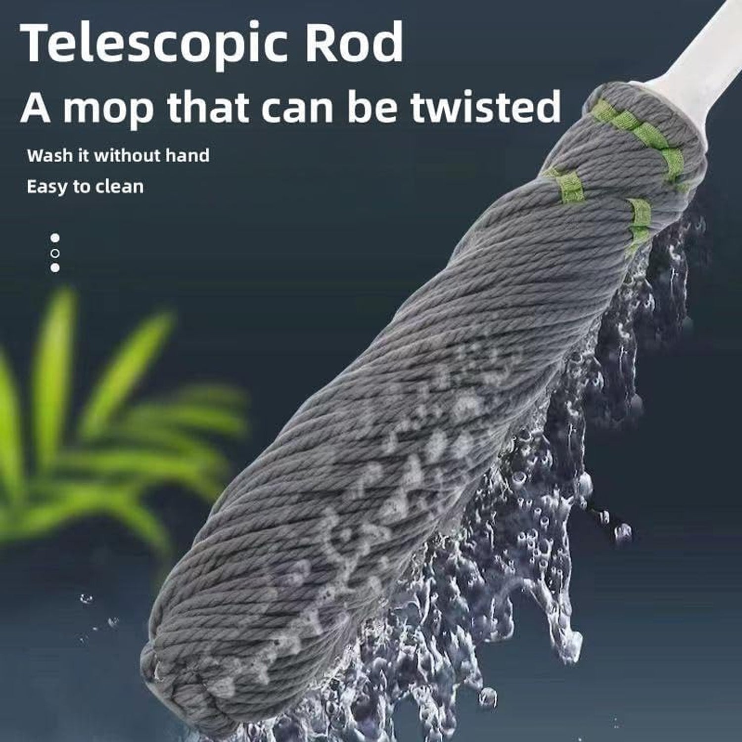 Stainless steel handle mop placed on floor, ideal for hardwood and tile surfaces