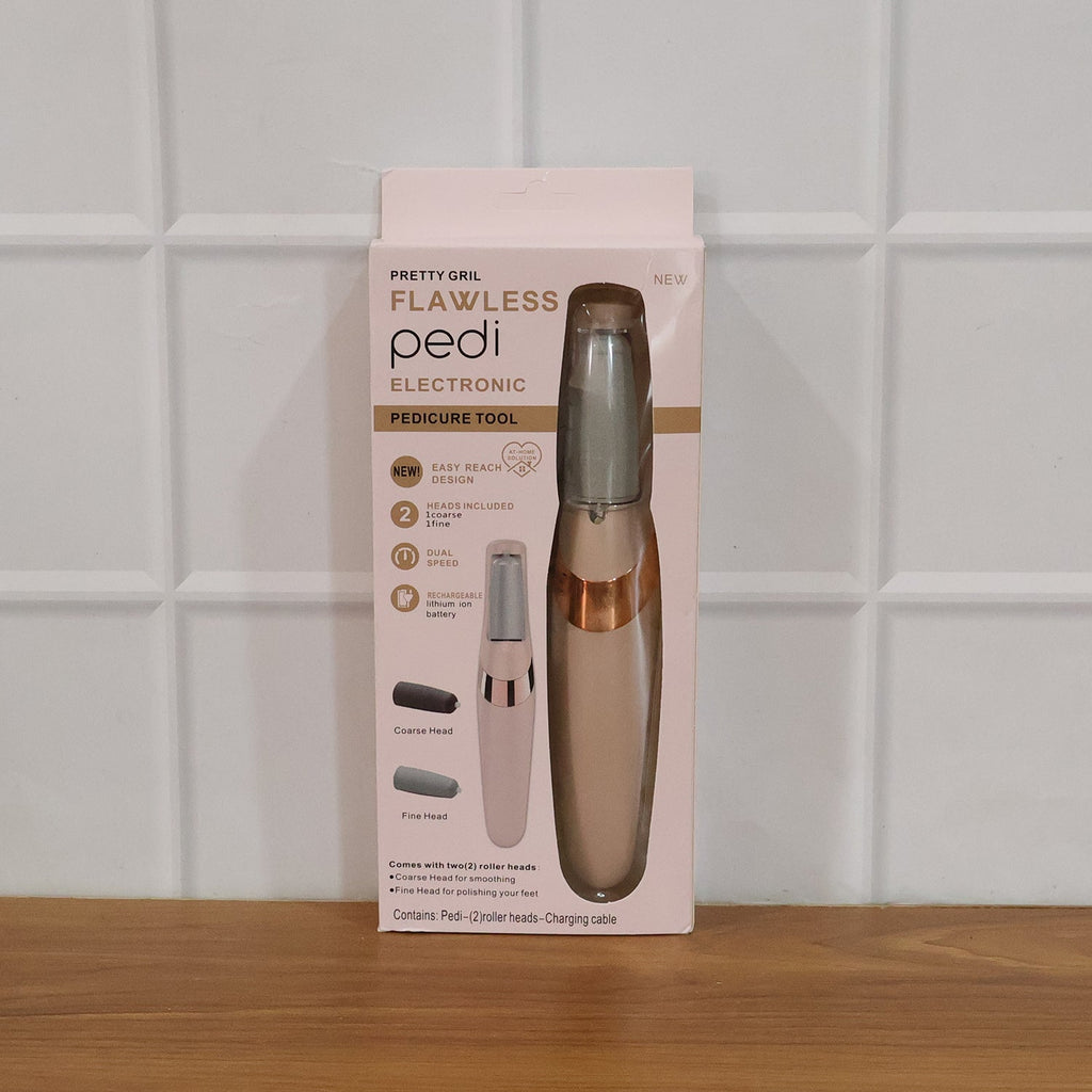 Close-up of the powerful electronic pedicure tool, emphasizing the dual roller heads.