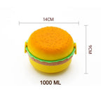 Side view of the double-layer burger lunch box, showcasing its compact design.