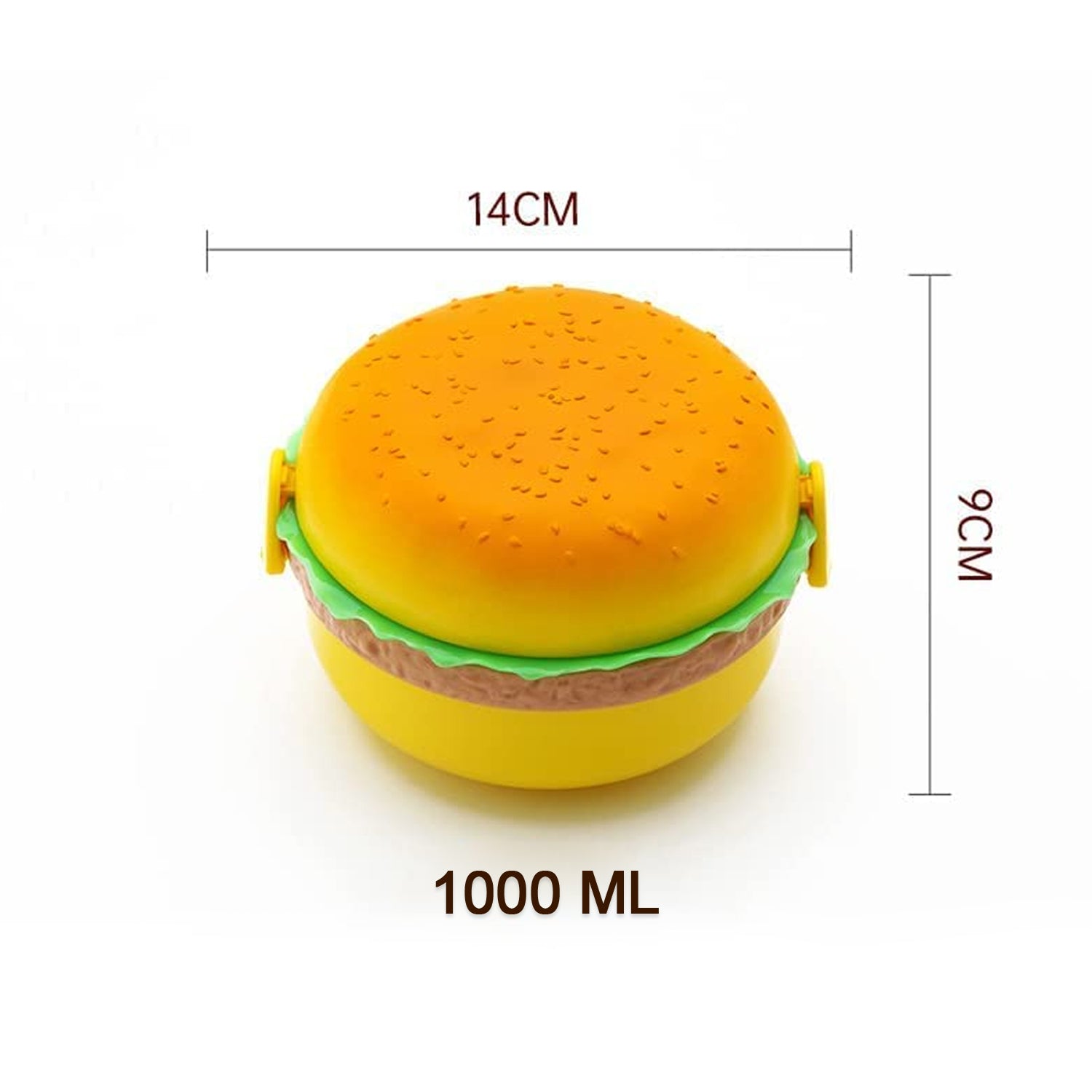 Side view of the double-layer burger lunch box, showcasing its compact design.