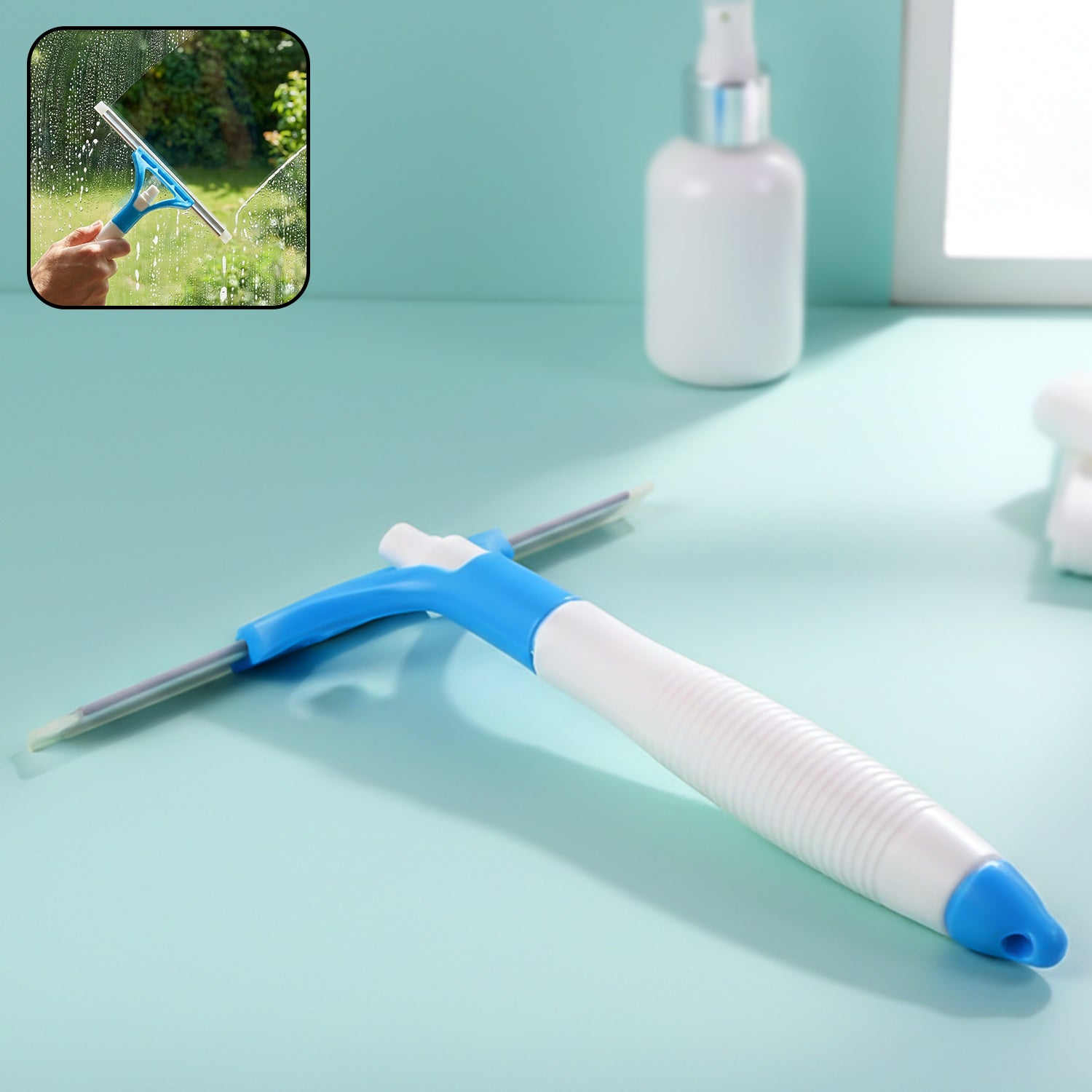 Close-up of rubber blade on a window cleaning squeegee