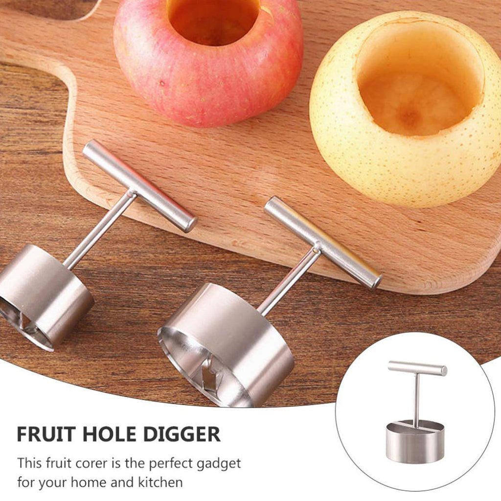 Detail view of the durable stainless steel construction of the fruit corer.