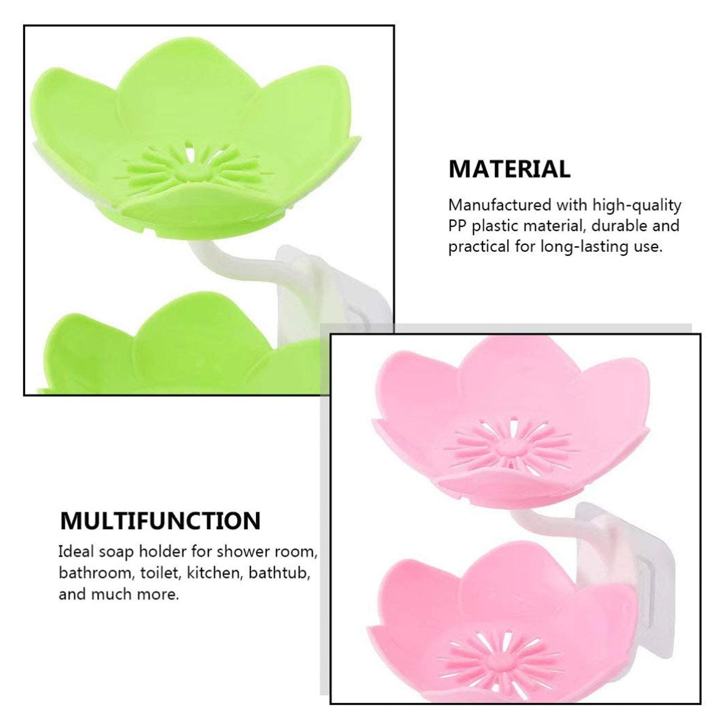 Flower-shaped self-draining soap dish displayed on a countertop next to a sink.