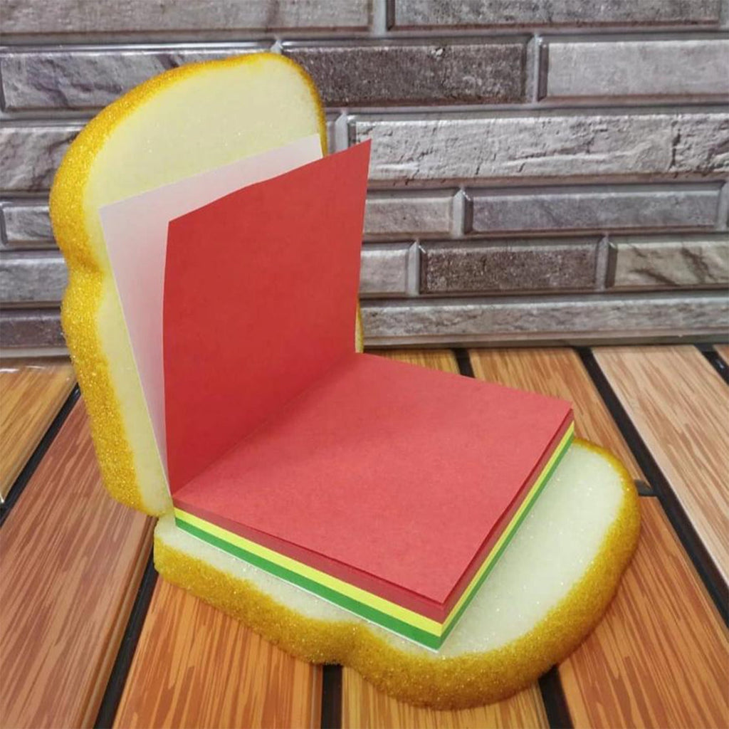Detailed view of sandwich-shaped sticky notes highlighting paper texture.