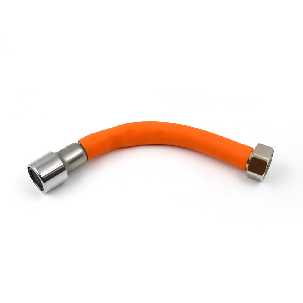 Side view of the silicone flexible faucet extension tube extending reach.