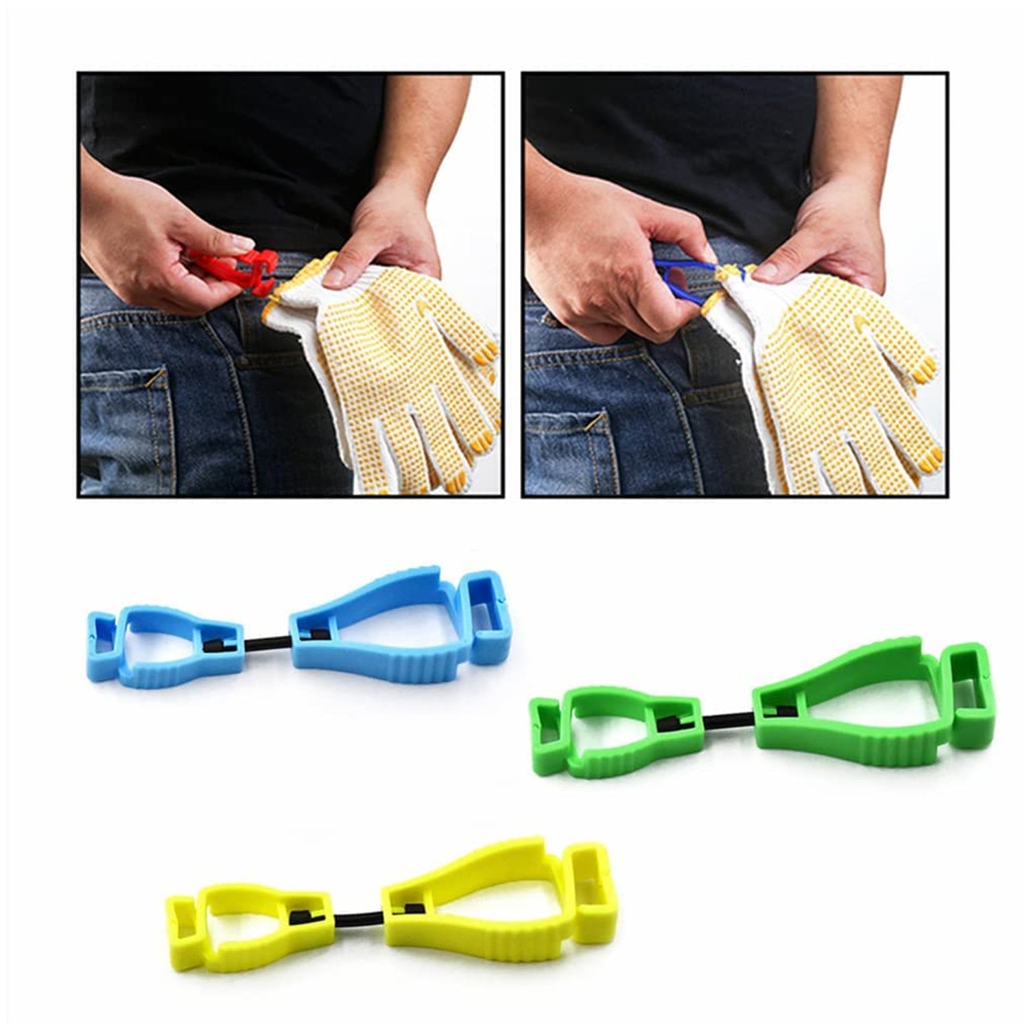 Glove clip holder attached to a safety vest, keeping it accessible.