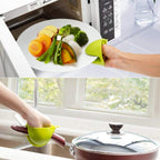 Bright red silicone heat resistant potholder with a textured grip.