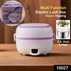 Open Electric Lunch Box showcasing warm food in steel compartments