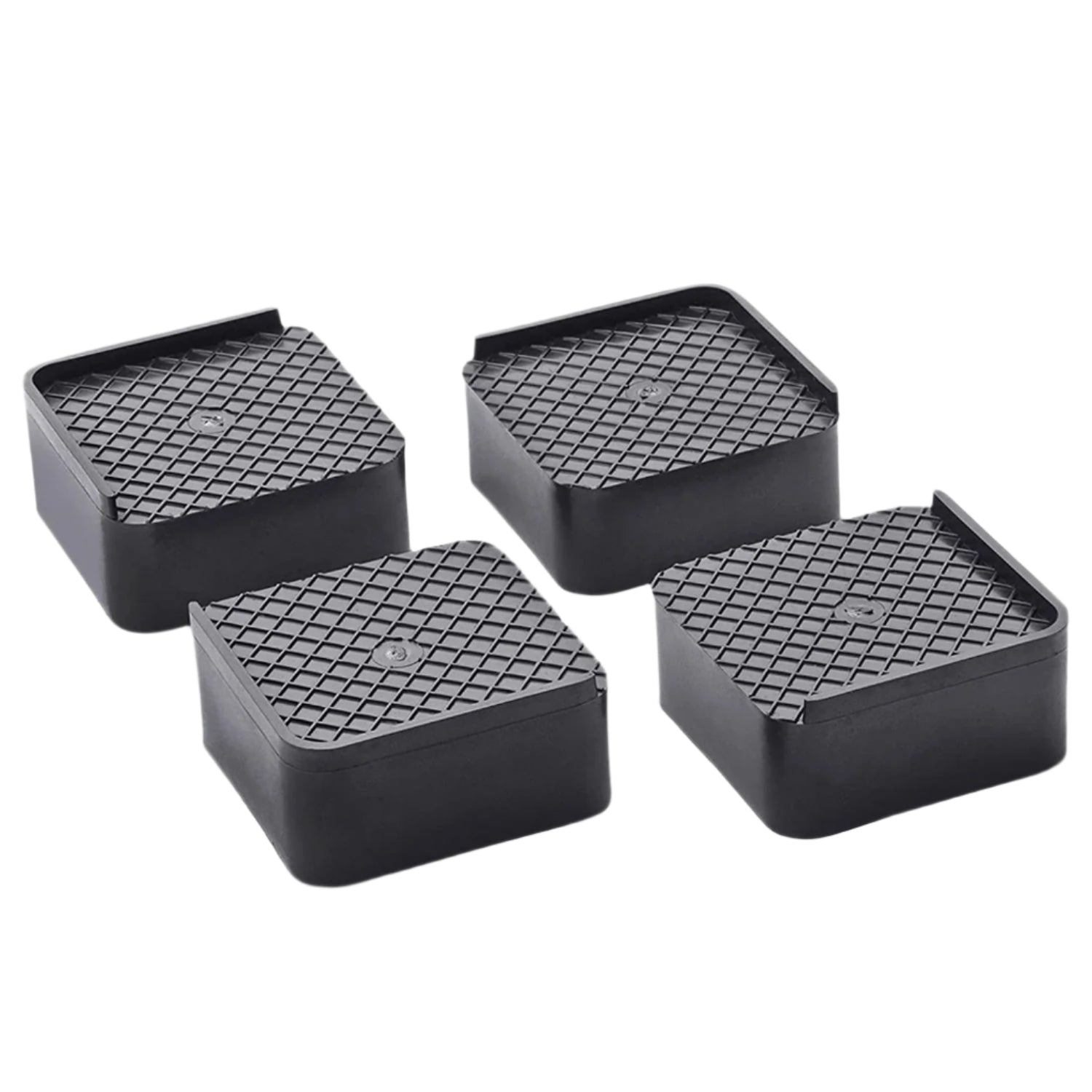 Four heavy-duty base stands arranged, ready to support a cupboard or refrigerator.