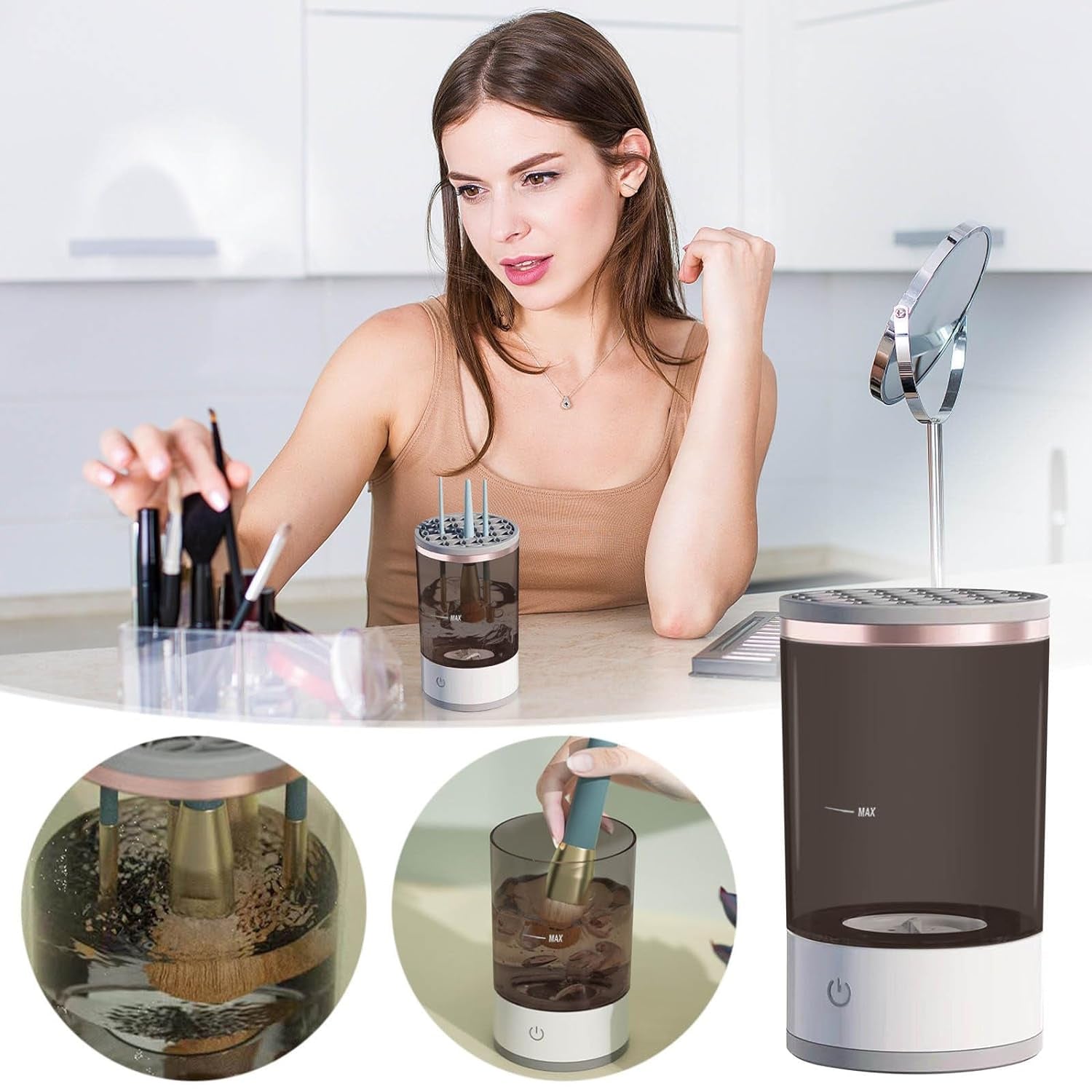 Hygienic cleaning process of the electric makeup brush cleaner for healthier skin.