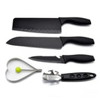 Ergonomic handles on the chef and utility knives from the professional kitchen knife set.