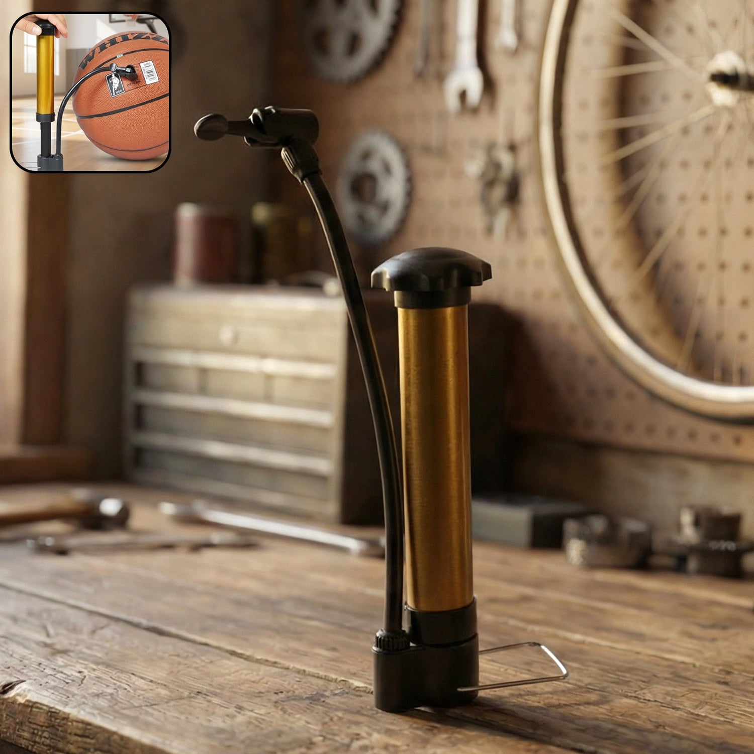 Compact Mini Hand Air Pump with a sleek gold-plated finish shown against a clean white background.