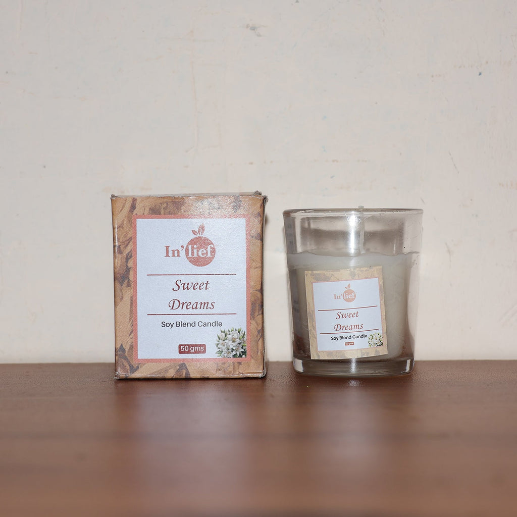 A close-up of the elegant glass jar, perfect for a reusable candle container.