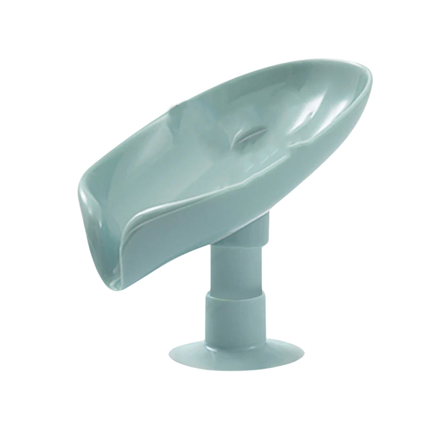 The self-draining soap holder demonstrating its water flow mechanism on a tiled surface.