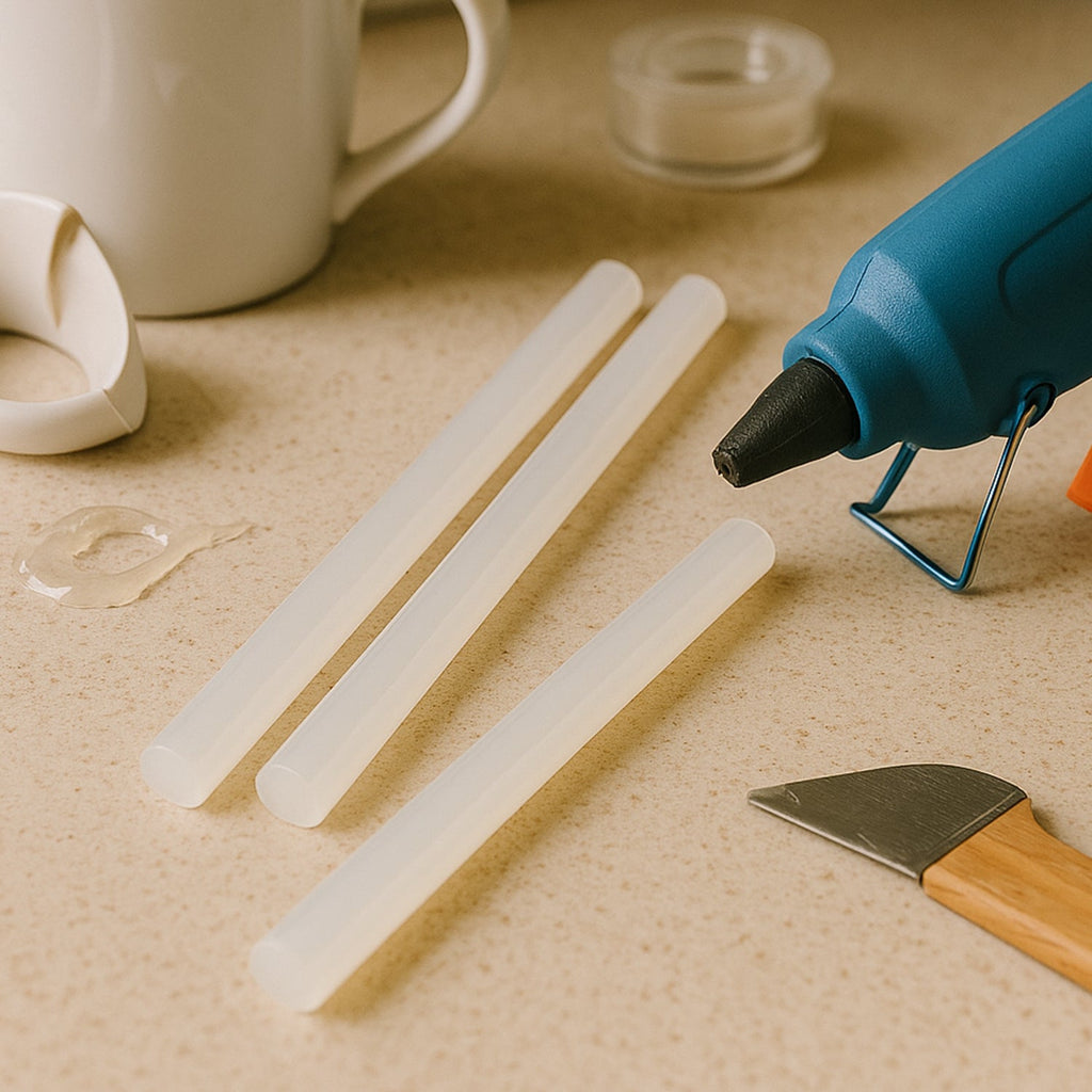 Multiple hot melt glue sticks ready to use with craft glue gun
