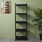 Mobile storage rack with five levels and smooth caster wheels