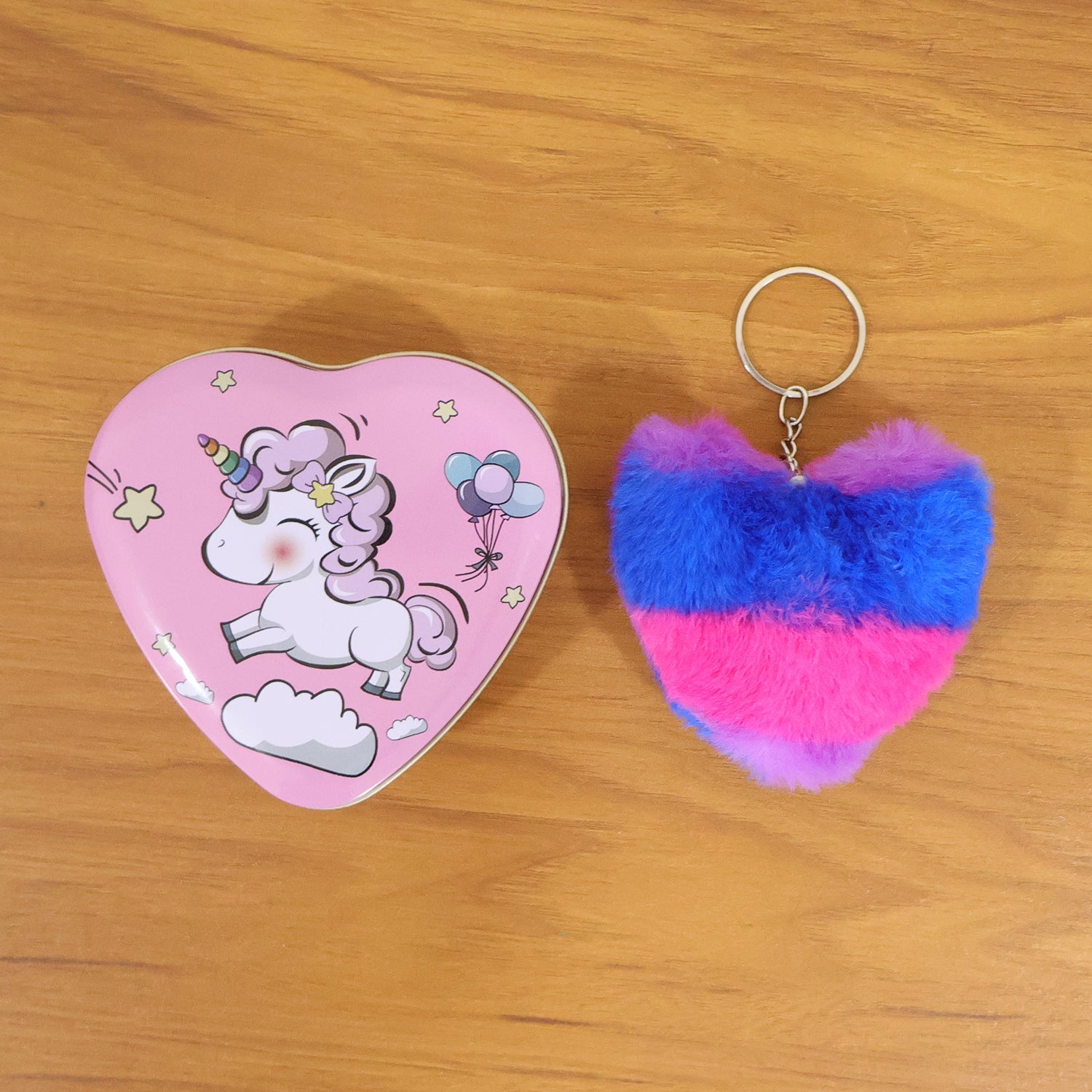 Decorative heart shaped gift box with matching plush keychain as party favor