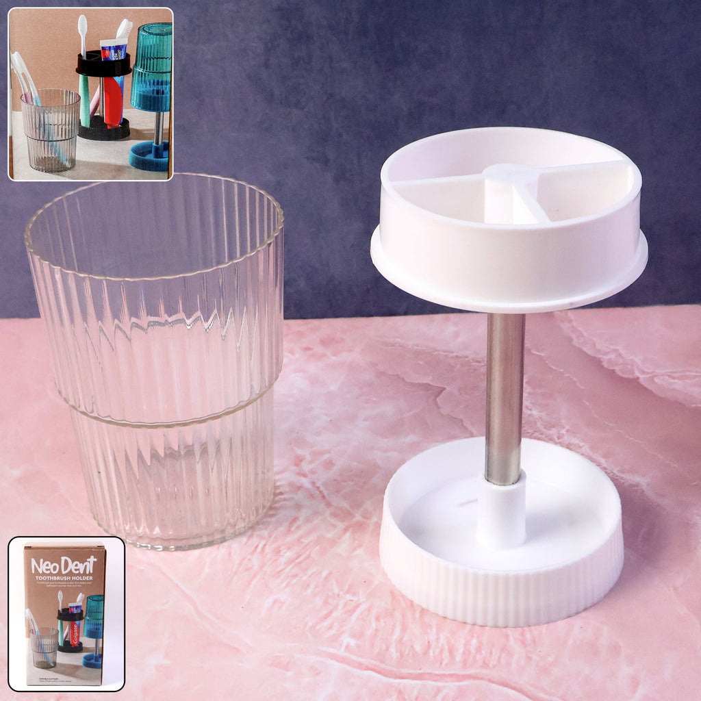 Rotating toothbrush holder stand set with organizer tray and rinsing cup