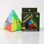 Engaging pyramid-shaped triangle puzzle cube for travel and play