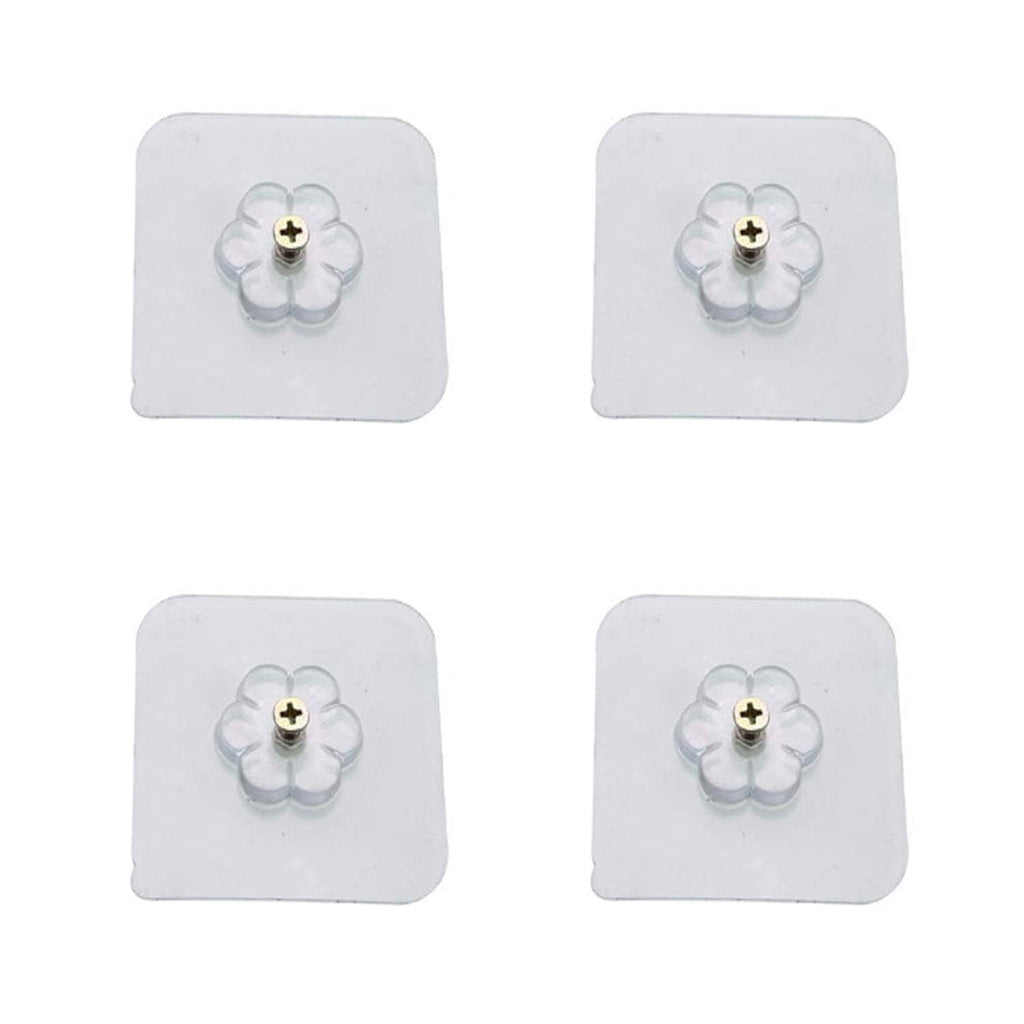 Transparent self adhesive hooks seamlessly blending into a tiled wall.