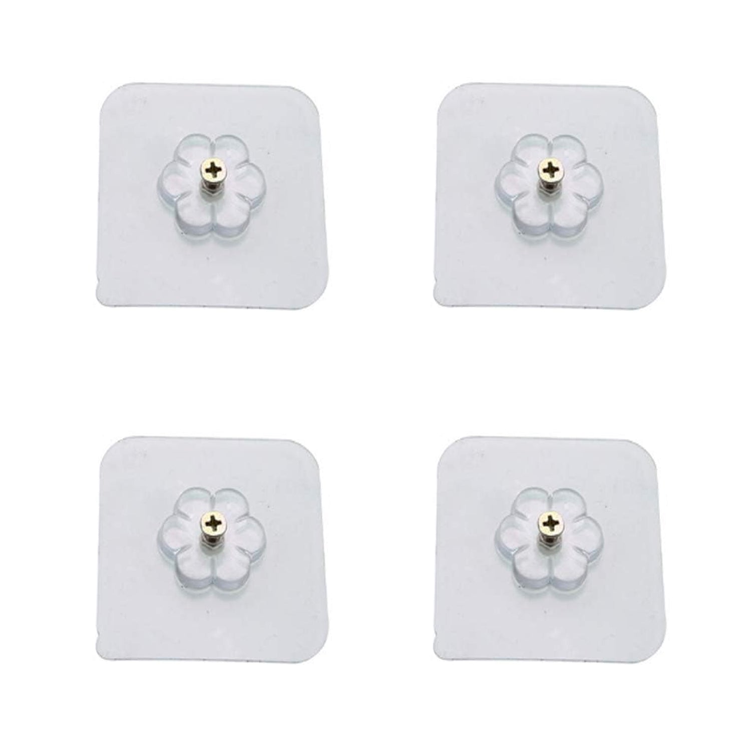 Transparent self adhesive hooks seamlessly blending into a tiled wall.