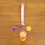 Back view of the rainbow duck keychain highlighting the colorful silicone strap
