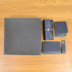 Premium men's leather wallet and accessories set on display