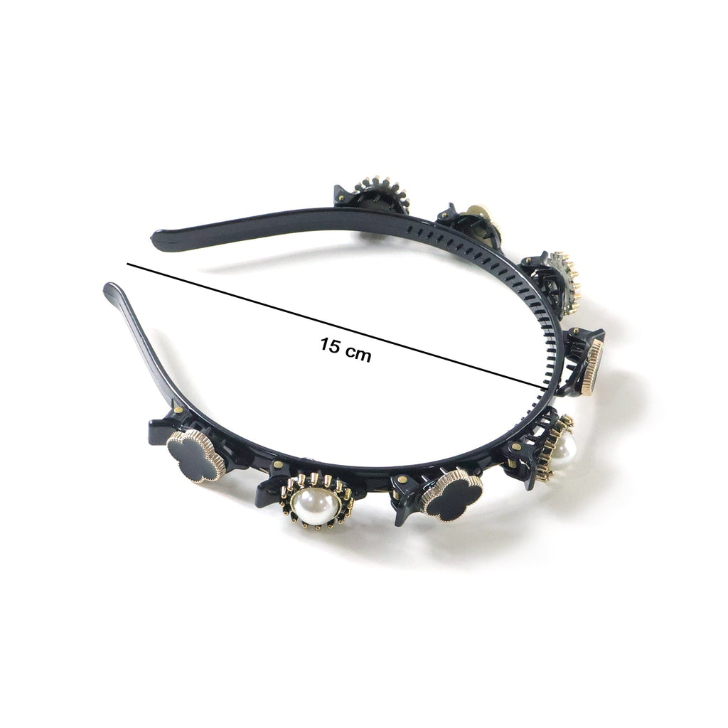 Designer black hairband with floral and pearl embellishments