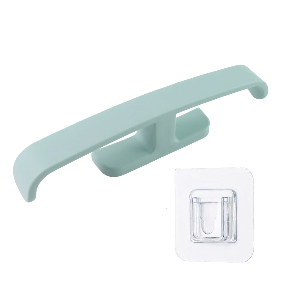 Detail view of the sleek, minimalist design of the adhesive bathroom storage solution.