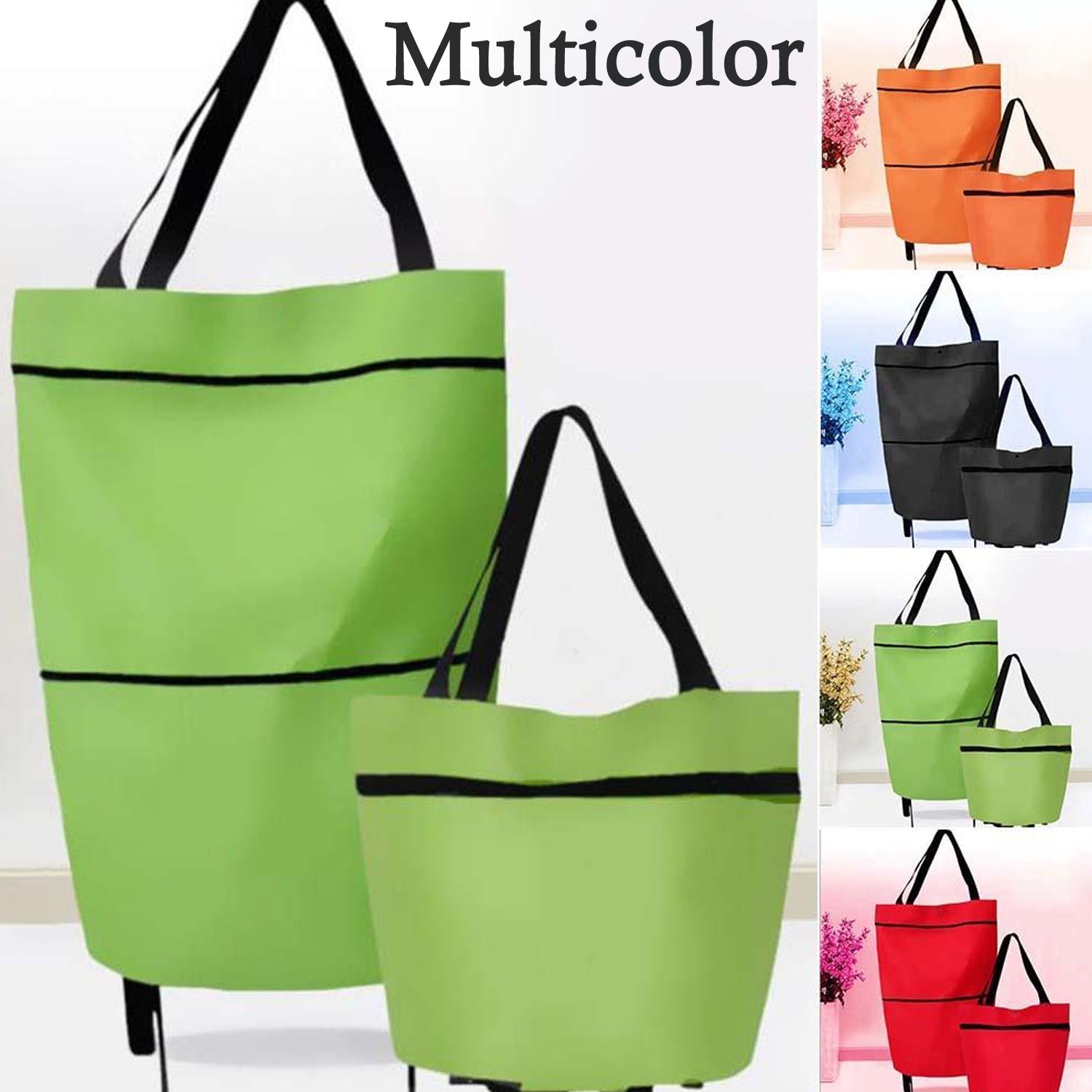 FERVENT foldable trolley bag being used at a market, showcasing its versatility.