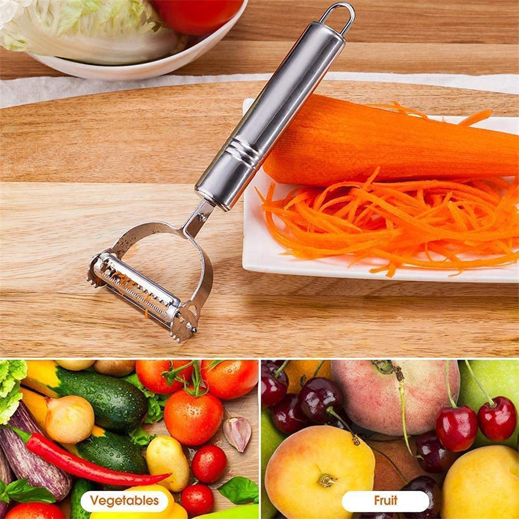 3-in-1 quick peel kitchen tool with stainless steel blades for efficient cooking prep