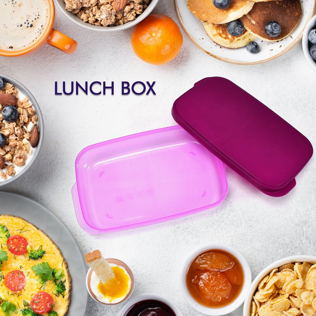 Durable plastic tiffin box, perfect for carrying food to school or work.