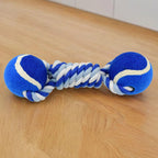 Brightly colored cotton rope dog toy with sound feature for engaging pets.