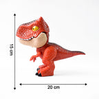 Colorful dinosaur stationery set components arranged for children’s study