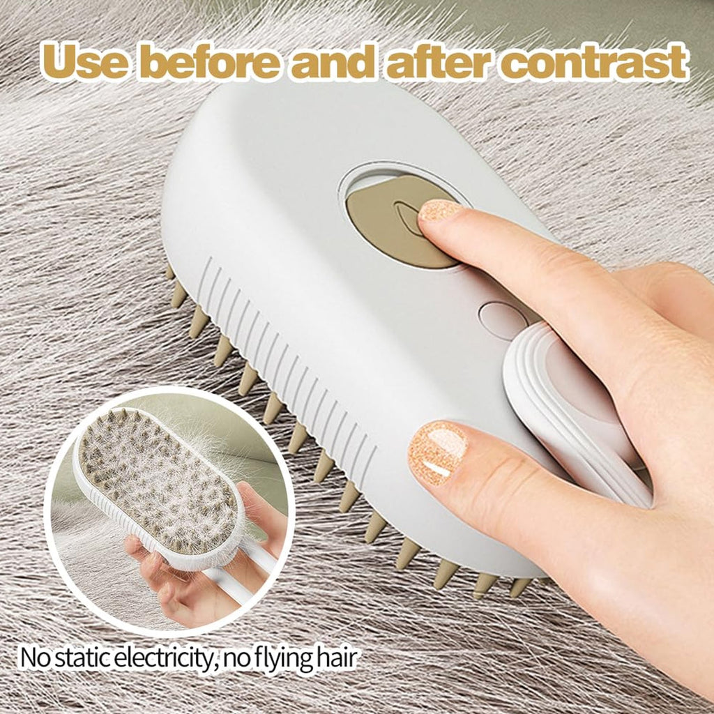 Packaging of the Electric Pet Steam Brush, highlighting key benefits.